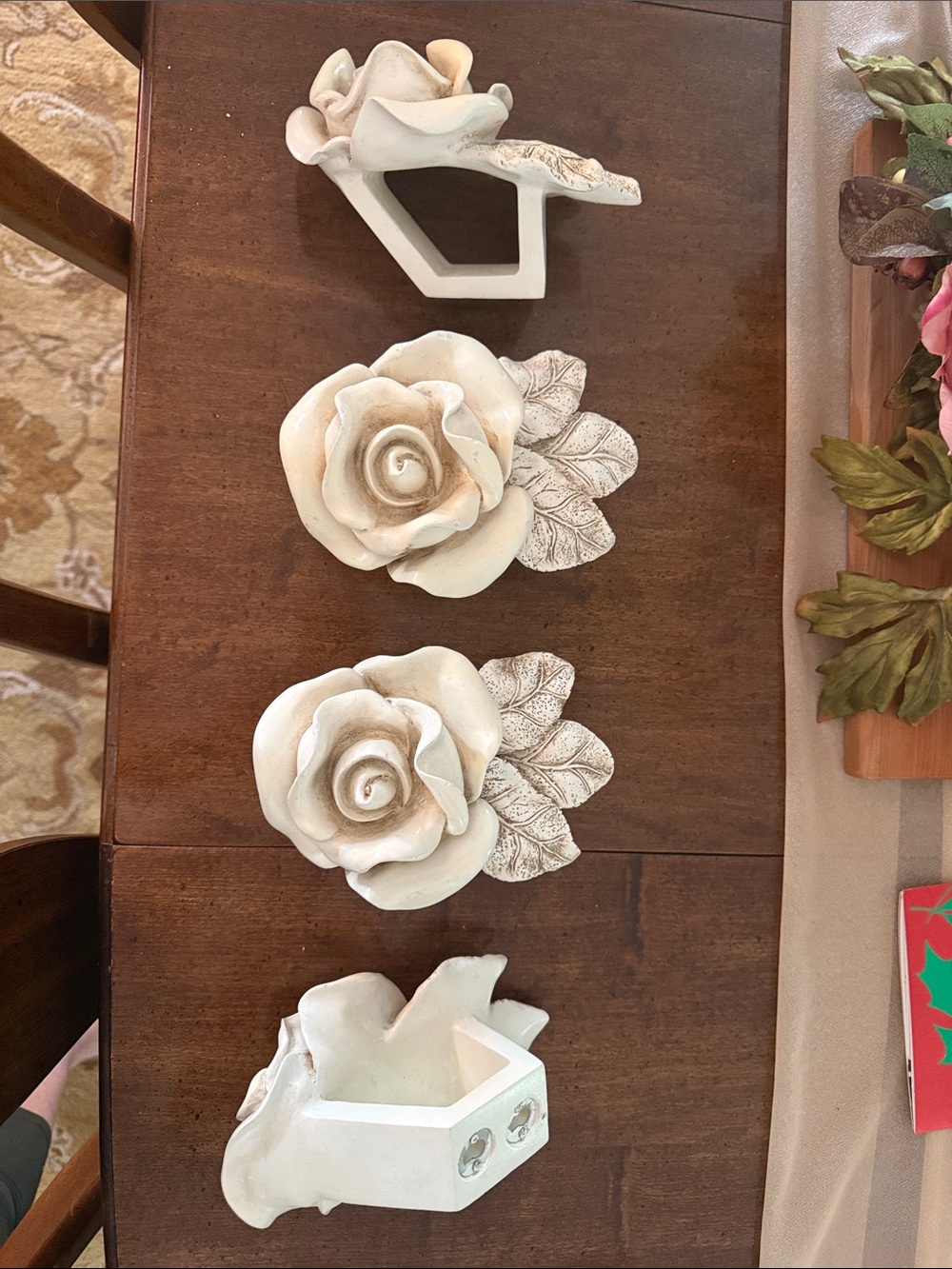 Decorative Ceramic Rose  Curtain/Scarf window/wall sconces- White Cream Set of 4